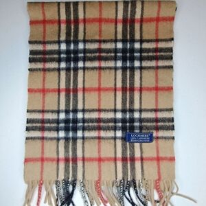 Lochmere Cashmere Tan Black Red Plaid Men's Scarf